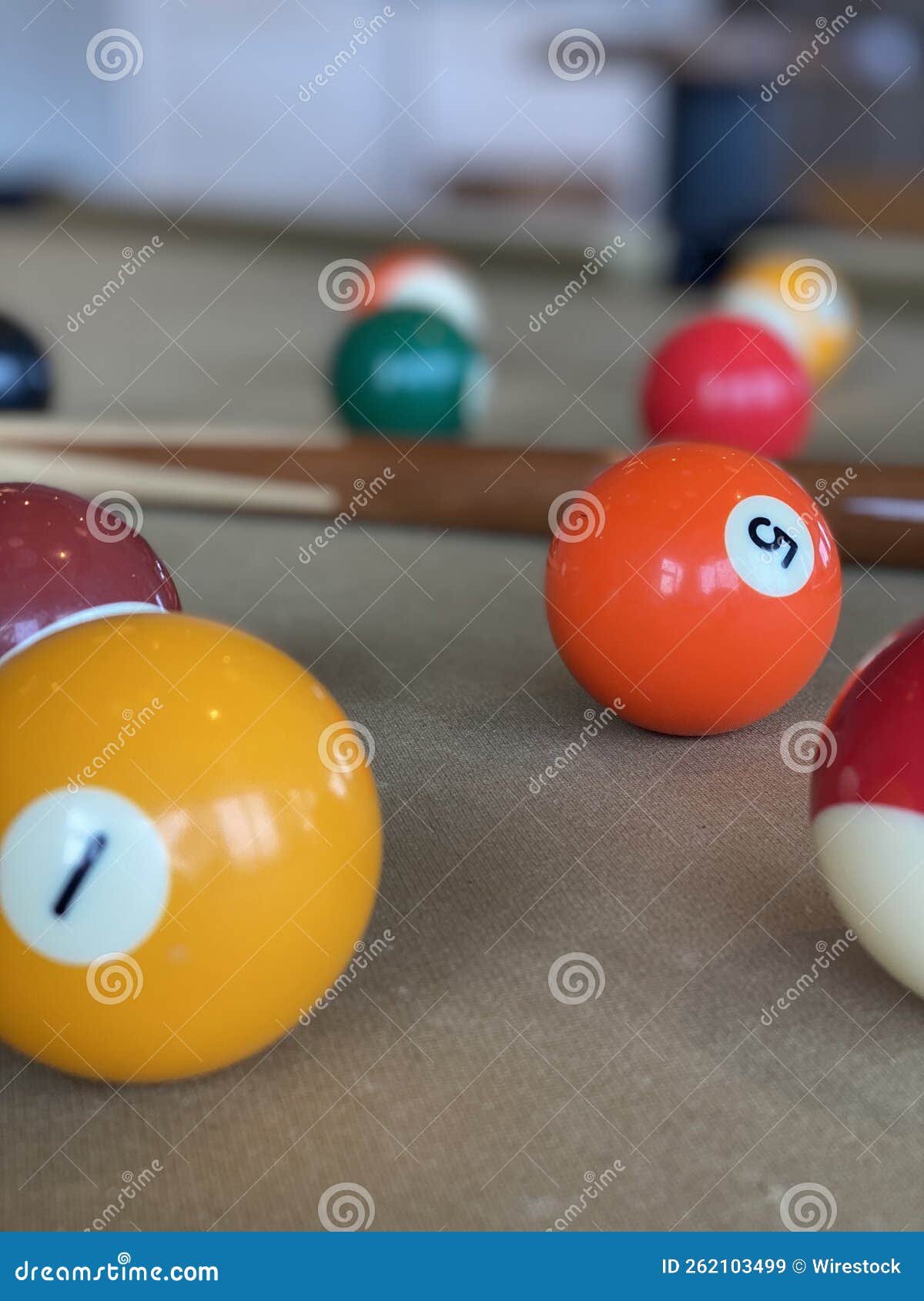 Billiards on Tan Felt Table Stock Image Image of table, pool 262103499