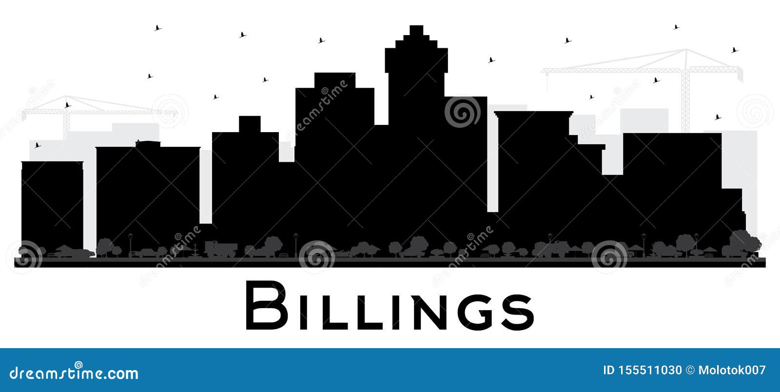 billings montana city skyline silhouette with black buildings  on white