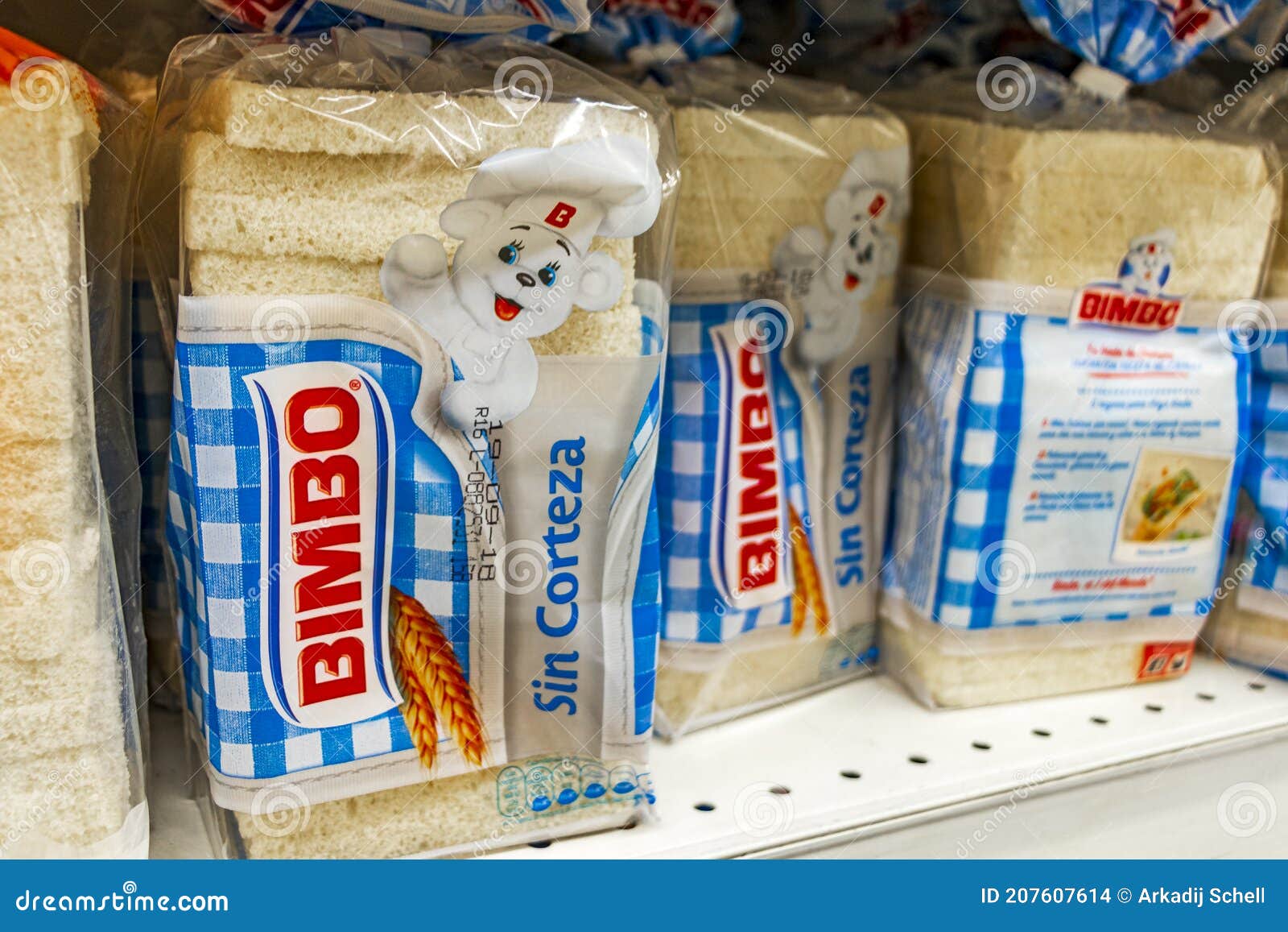 Bimbo Toast White Bread Packaging in the Supermarket Mallorca Spain
