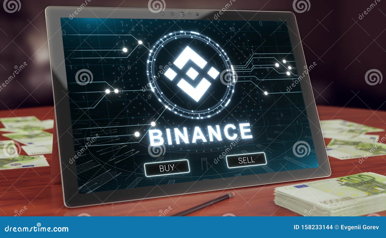 Binance Cryptocurrency Logo On The Pc Tablet Display. Neon ...