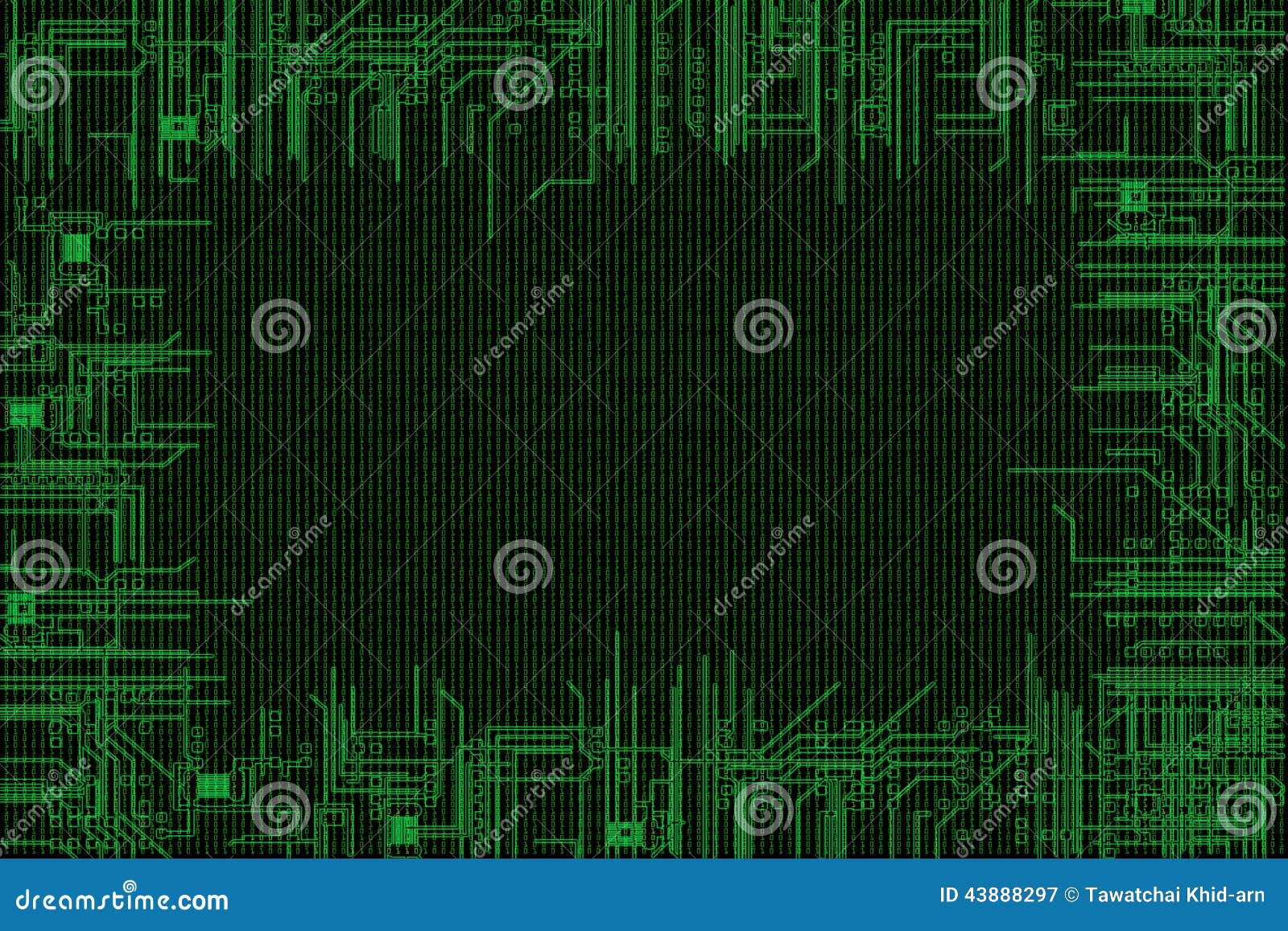 Binary Code Background, With Computer Circuit In Border Stock