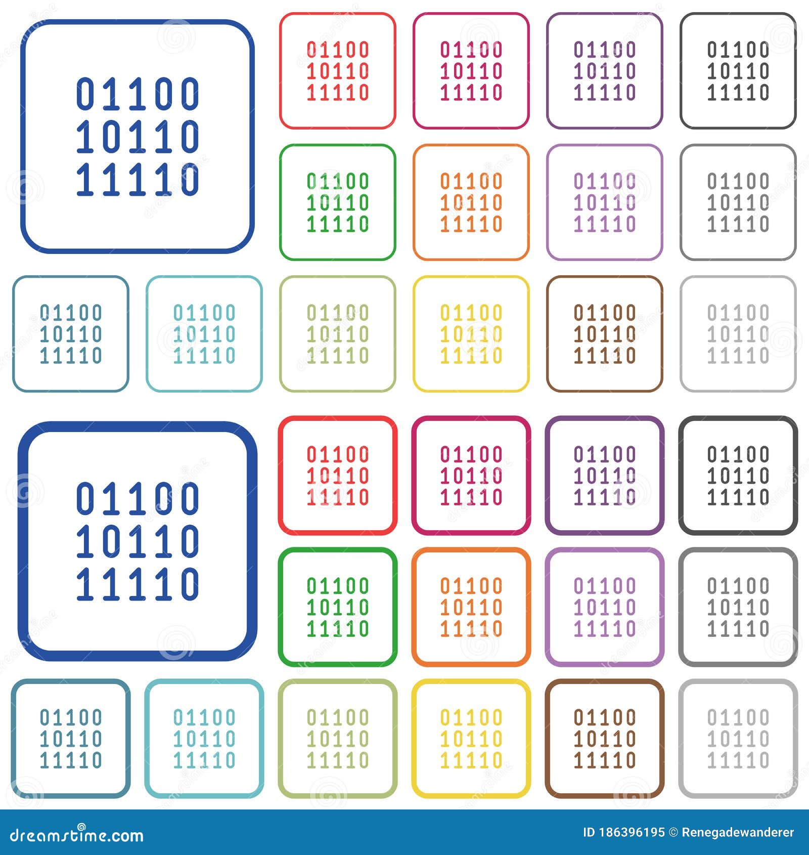 Binary Code Color Outlined Flat Icons Stock Vector - Illustration of ...