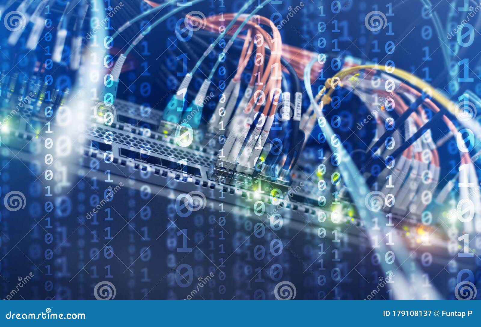 Binary Code Matrix Digital Internet Technology Concept on Server Room ...
