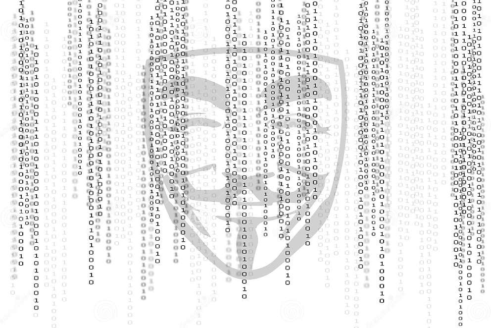 Binary Code White Background with Anonymous Mask Stock Photo - Image of ...