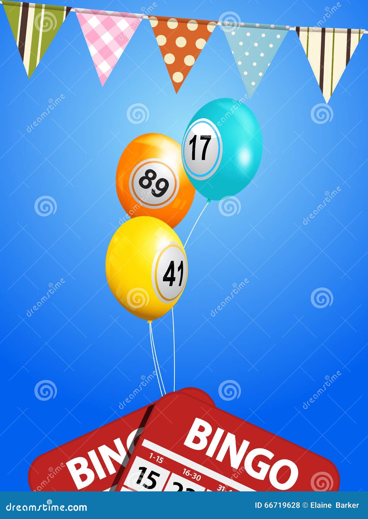 Bingo Balloons with Bunting and Cards Stock Illustration Illustration