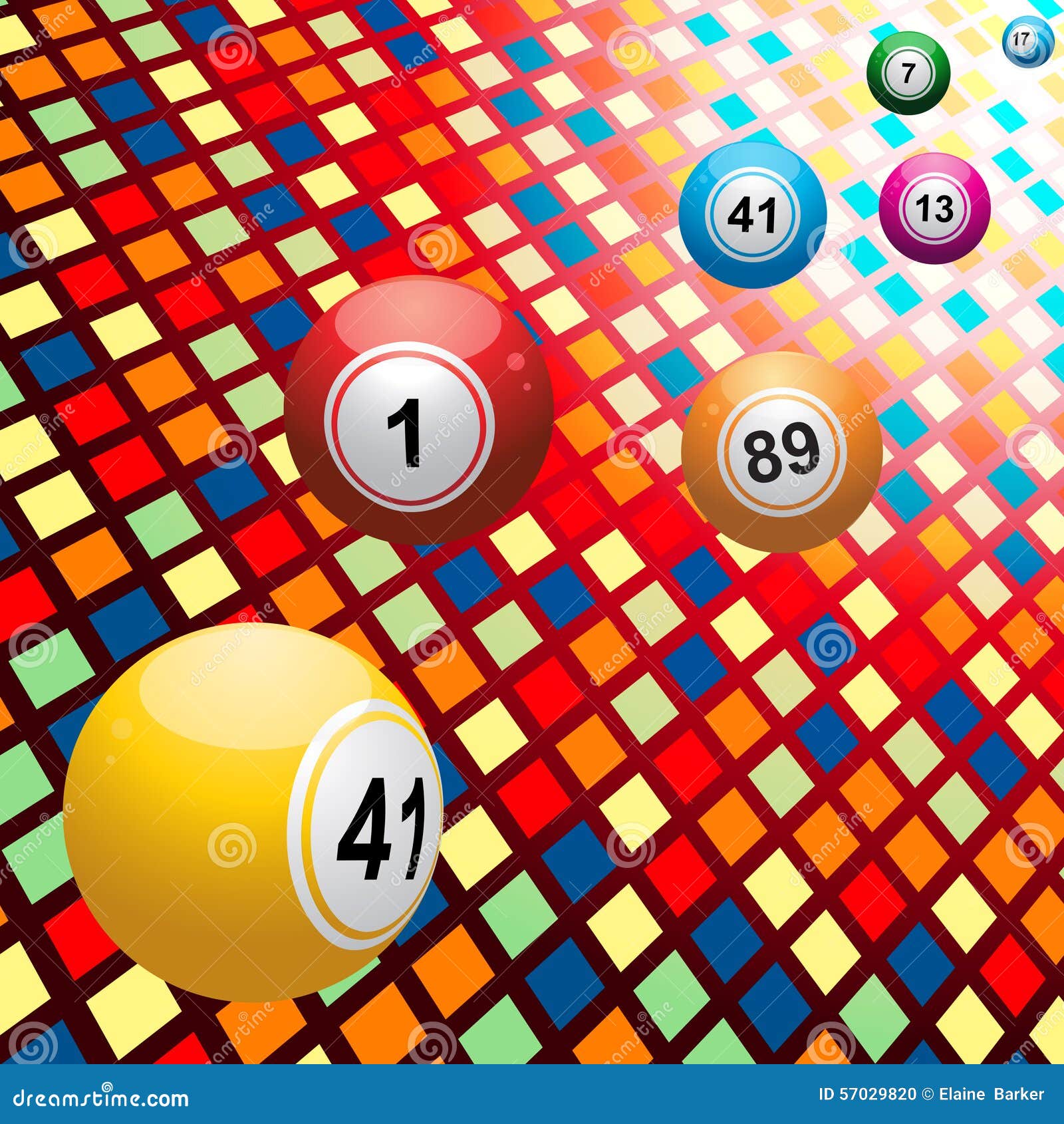 Bingo Balls on Coloured 3D Mosaic Background Stock Illustration