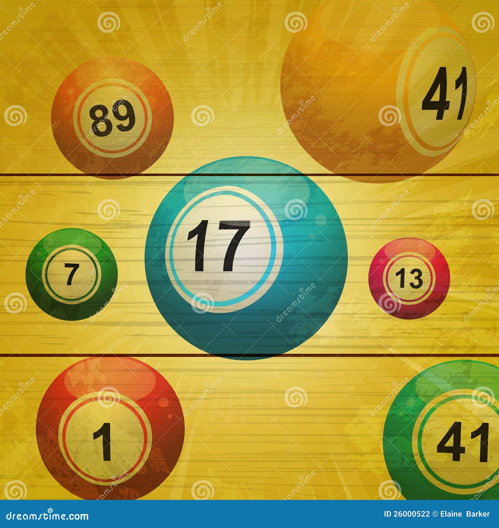 Bingo Balls on Retro Wooden Background Stock Illustration
