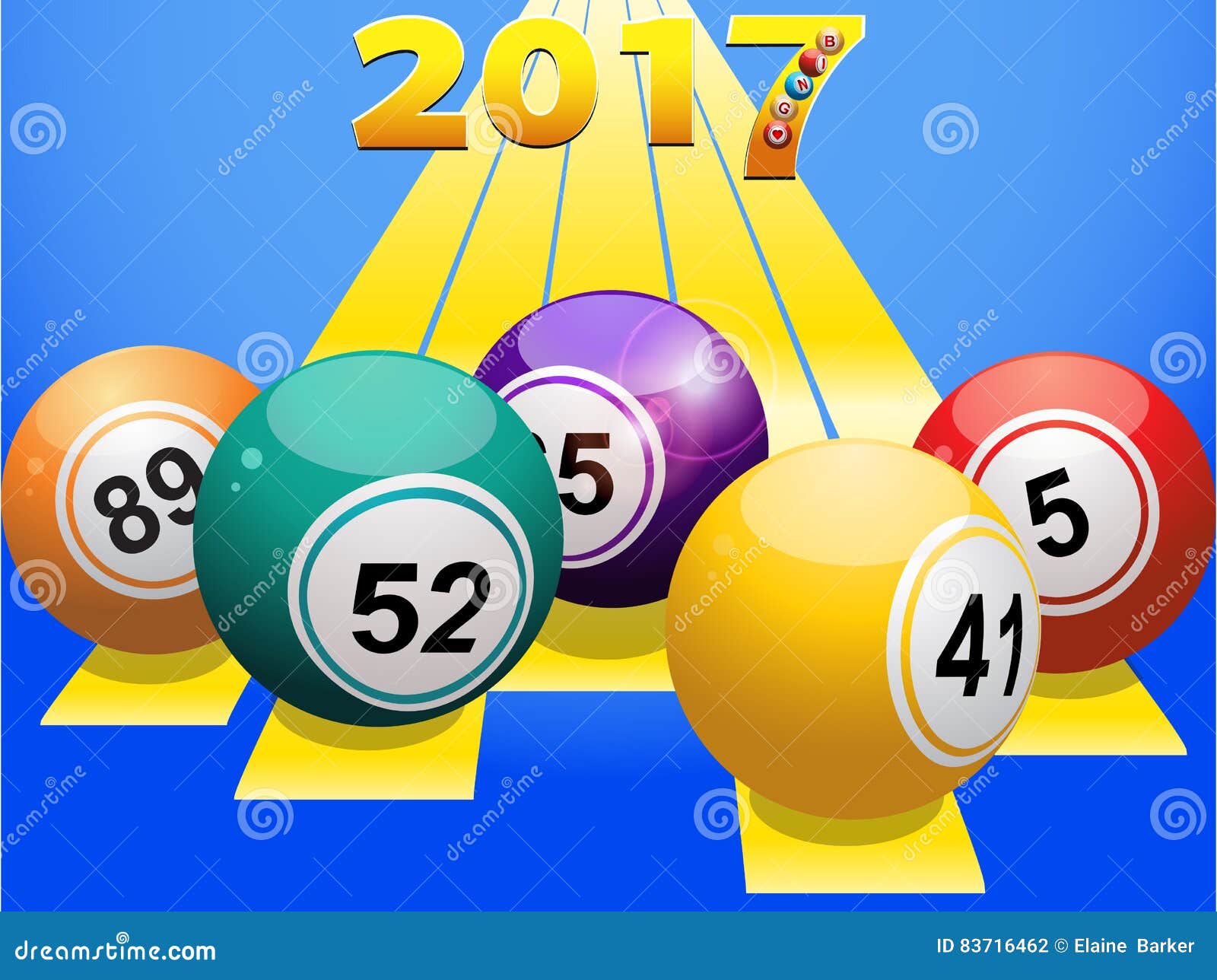 Bingo Balls 2017 on Yellow Stripes Stock Illustration Illustration of