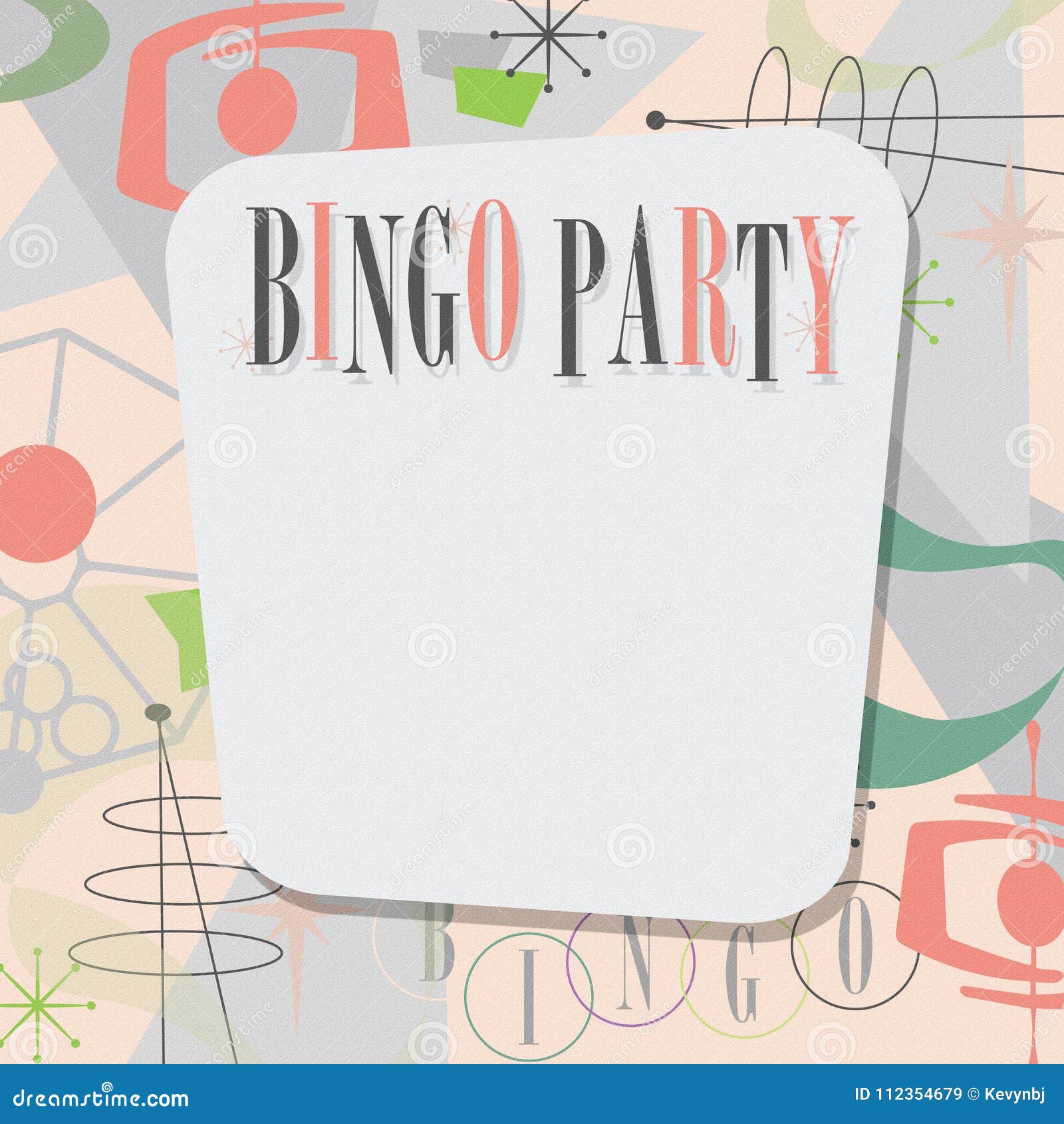 bingo party invitation mid century modern cool