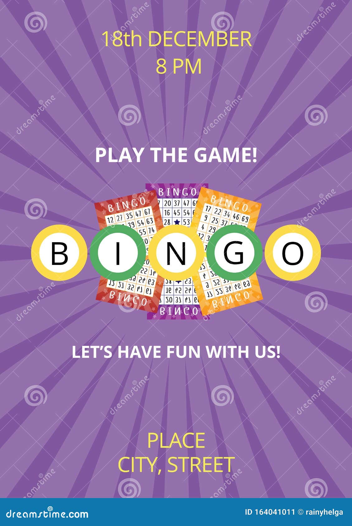 Bingo Poster Templates with Violet Background, Balls and Lottery Within Bingo Night Flyer Template