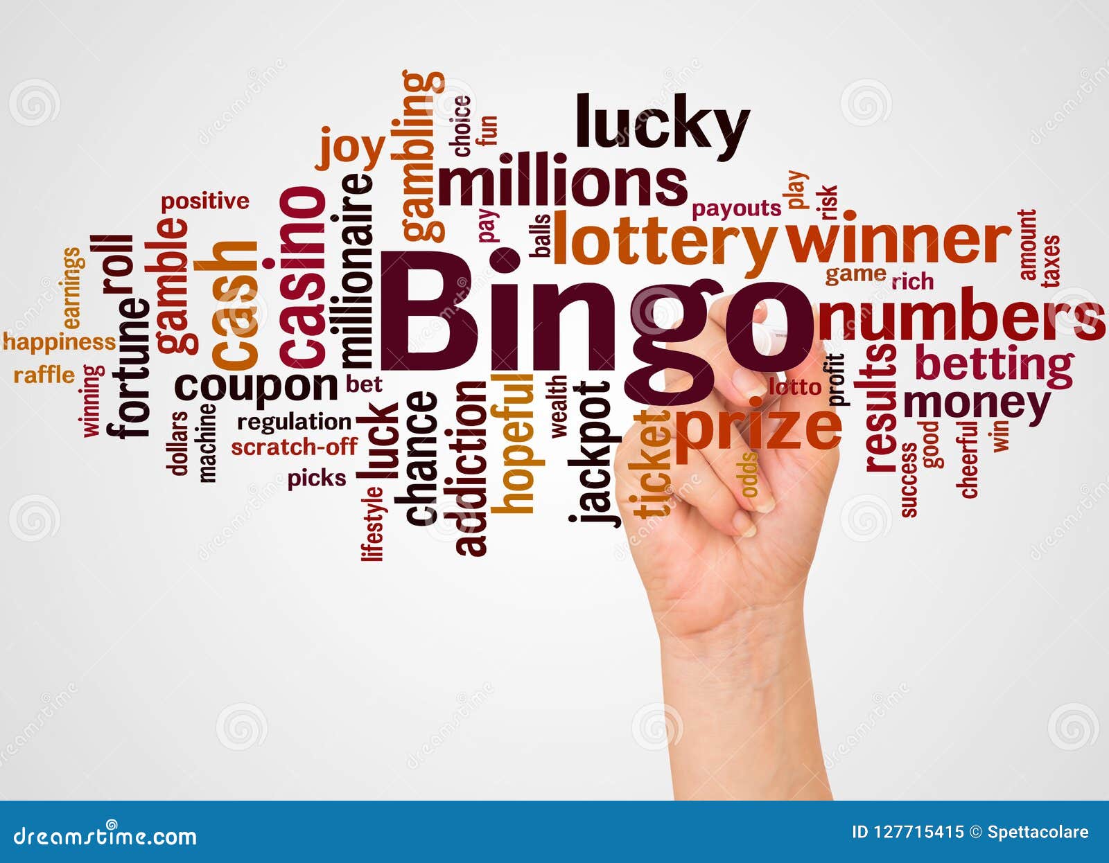 Bingo Word Cloud and Hand with Marker Concept Stock Illustration