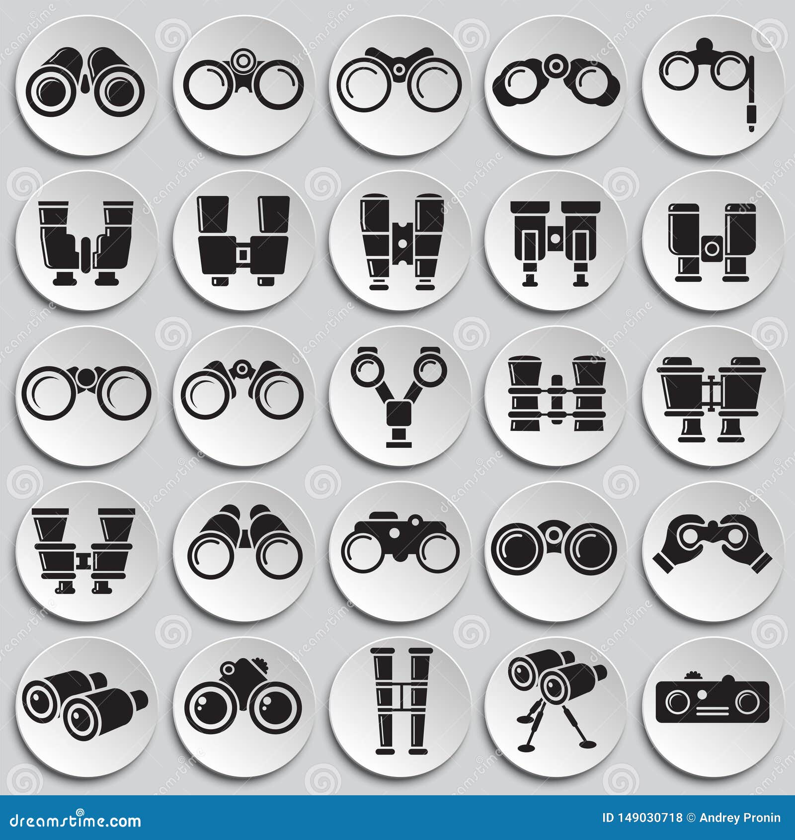 Binocular Icons Set on Plates Background for Graphic and  Design