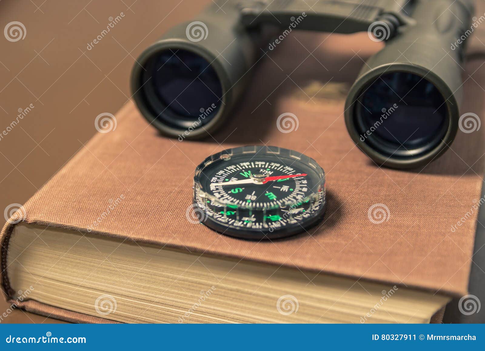 Binoculars, Compass and Book. Stock Image Image of binocular, journey