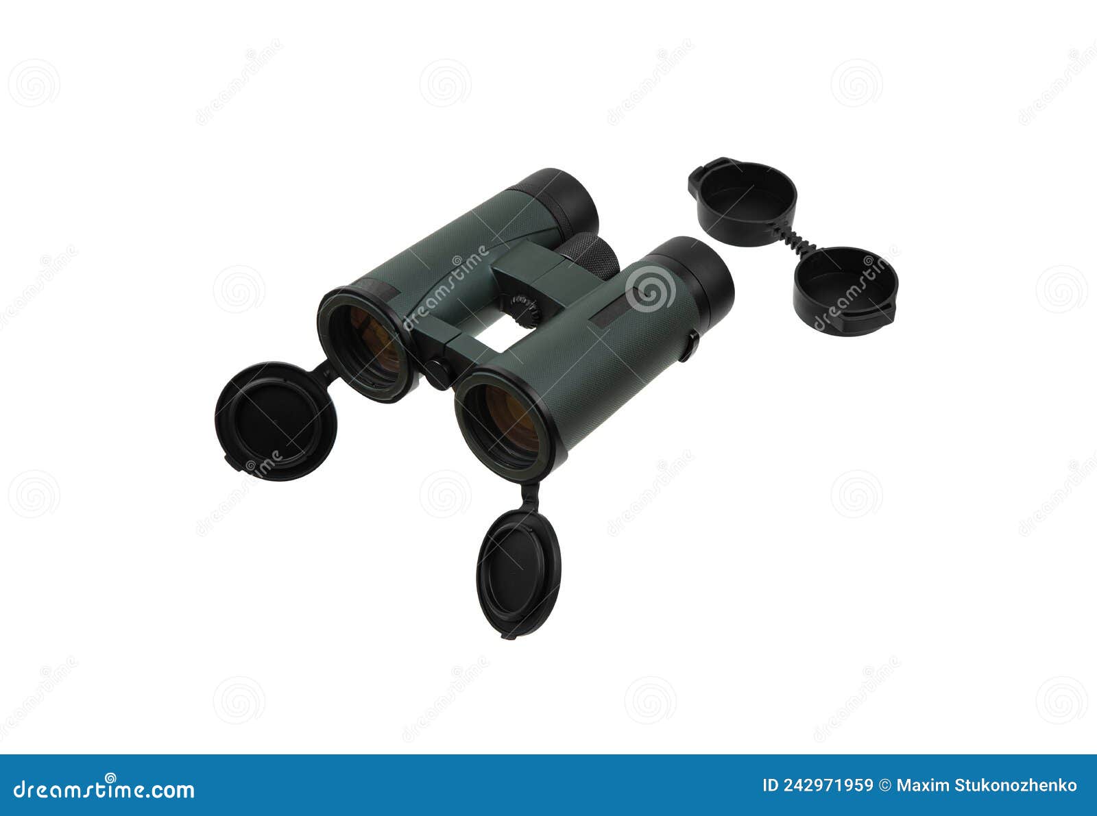 The Binoculars are Dark Green. a Modern Device for Observing Objects at a Long Distance Stock
