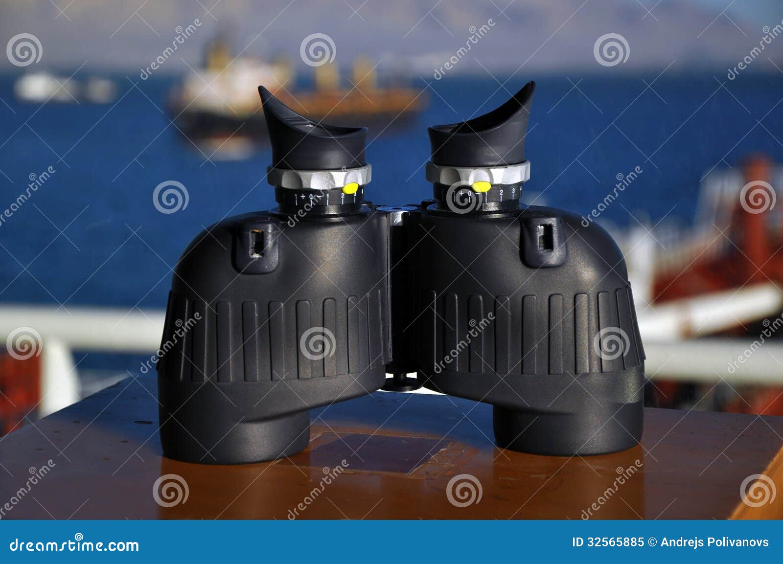 Binoculars on deck of boat stock image. Image of binoculars 32565885