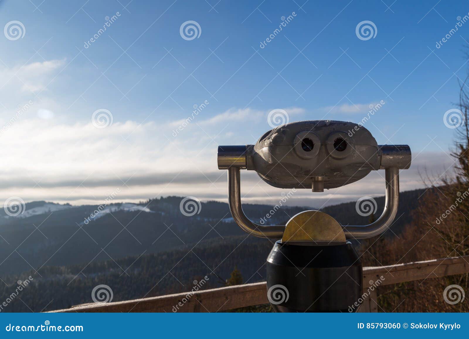 Binoculars Looking Out Winter Mountain Stock Photo Image of beautiful, panorama 85793060