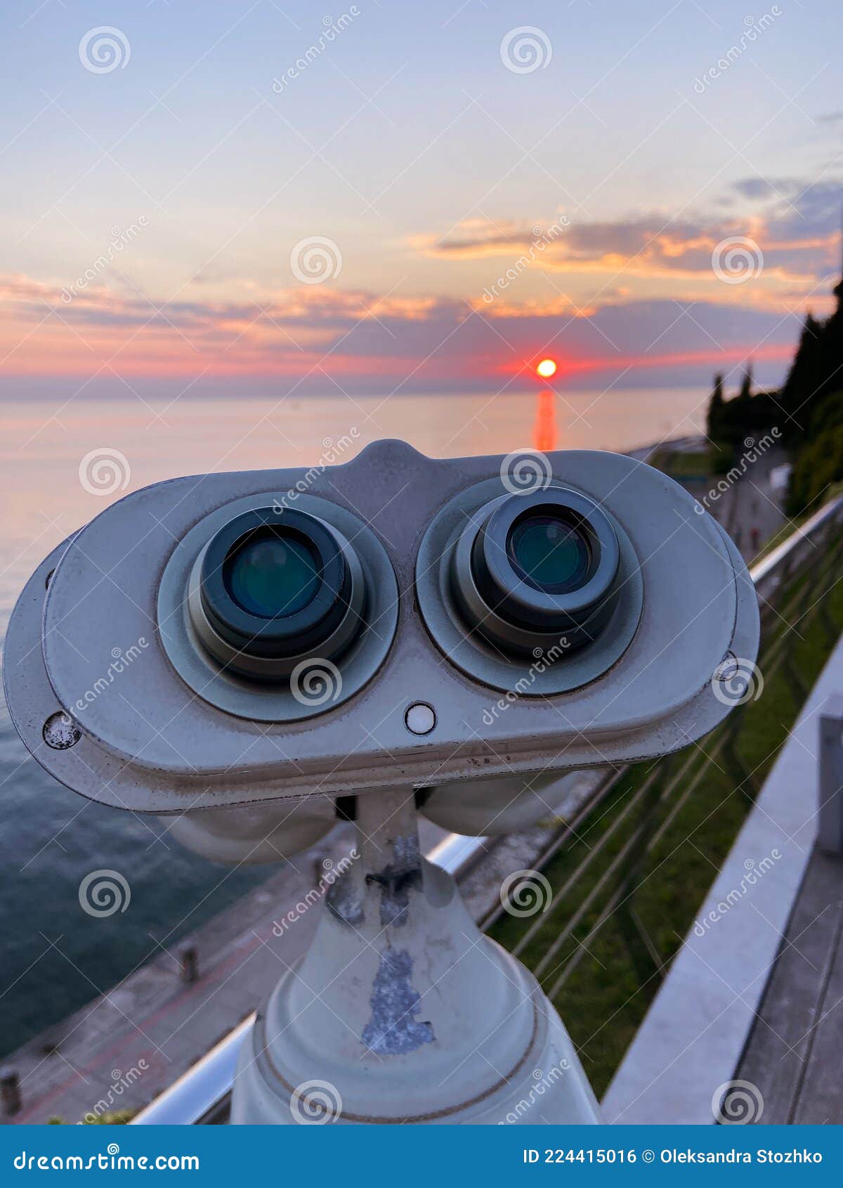 Optimal samarbejde fossil Binoculars, Telescope on the Observation Deck on the Adriatic Coast in  Summer. Slovenia. Top View Stock Photo - Image of coastline, holiday:  224415016