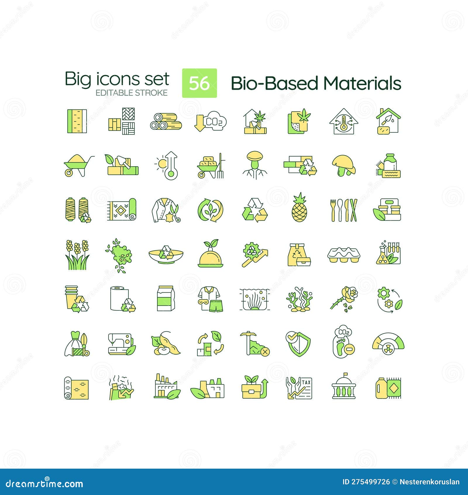 bio based materials rgb color icons set