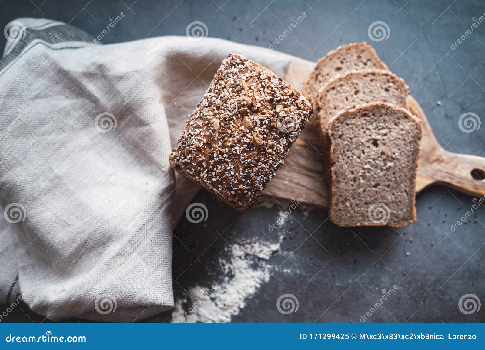 Bio Buckwheat Bread with Chia and Sunflower Seeds. Top View Stock Image