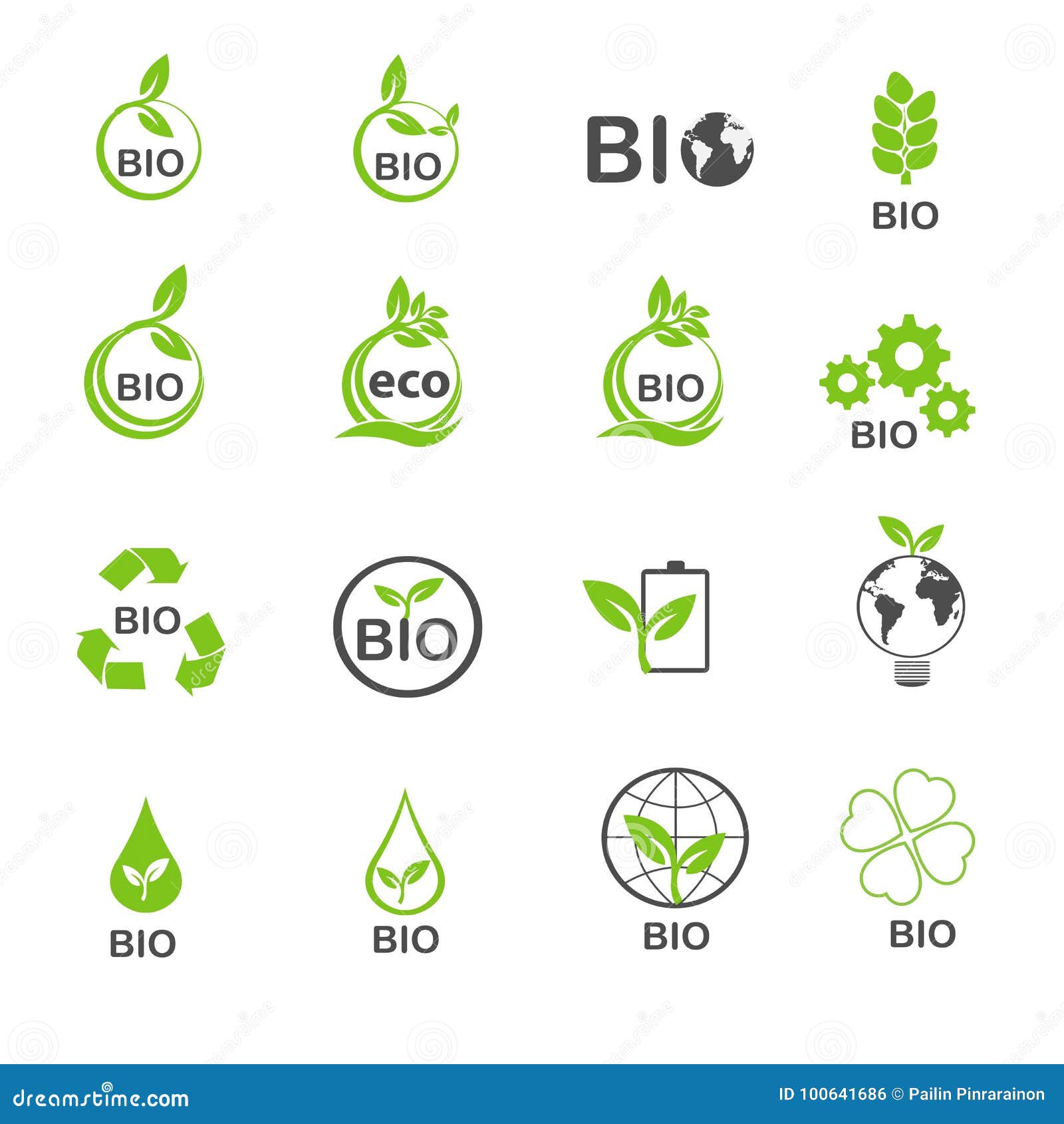 bio ecology in green environment icons set 