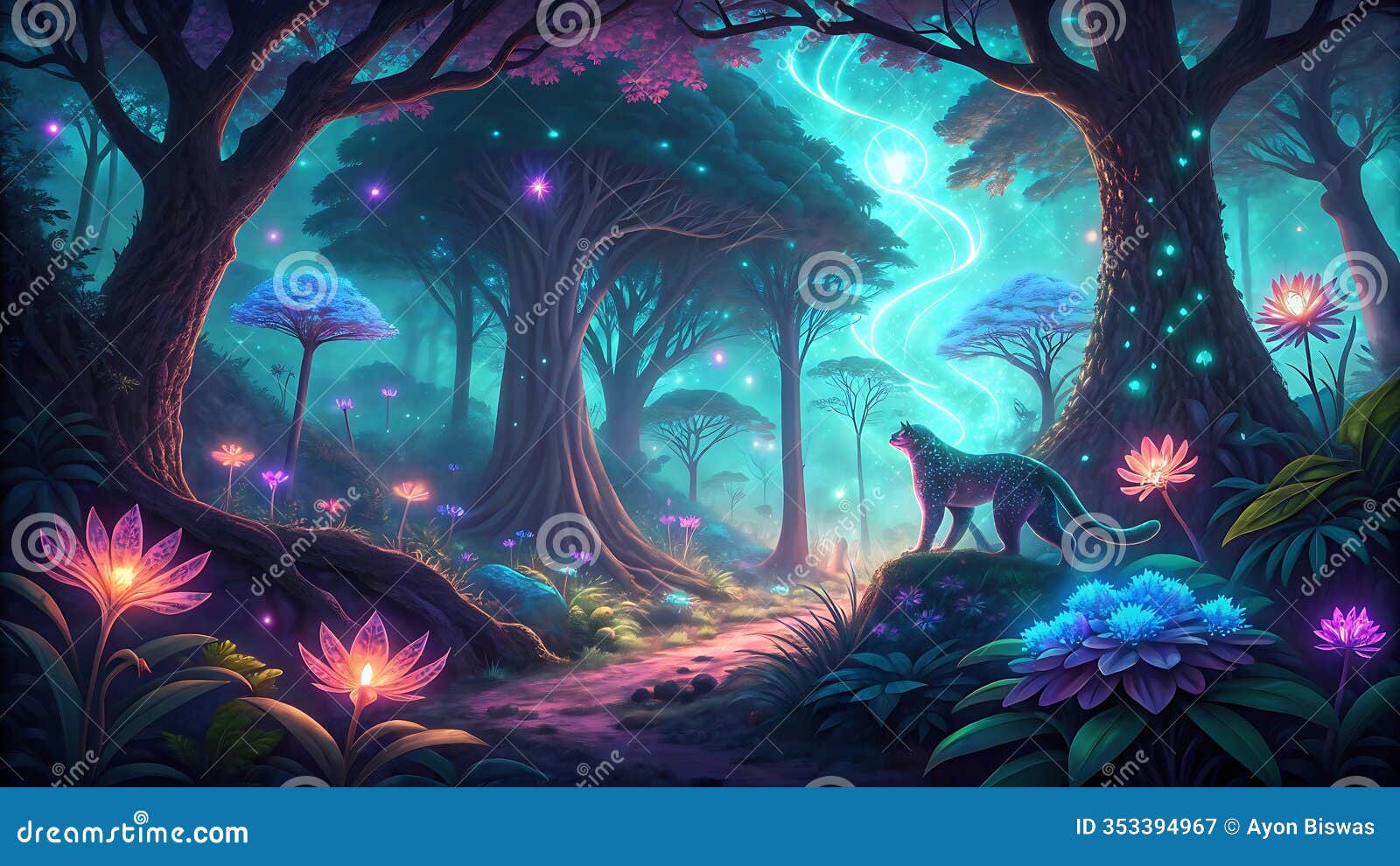 bio-luminescent jungle - glowing jungle, bioluminescent wildlife, fantasy nature, digital art, vr, ar, nature , gaming art,