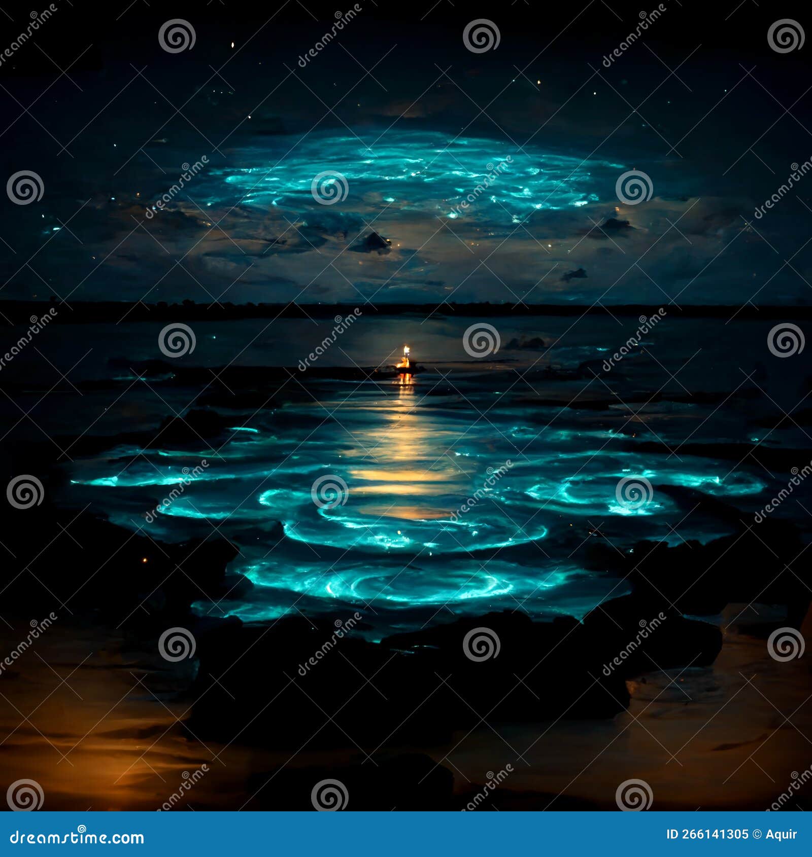 Bioluminescence. Bio Luminescent Ocean. Ai Generated. Bioluminescent