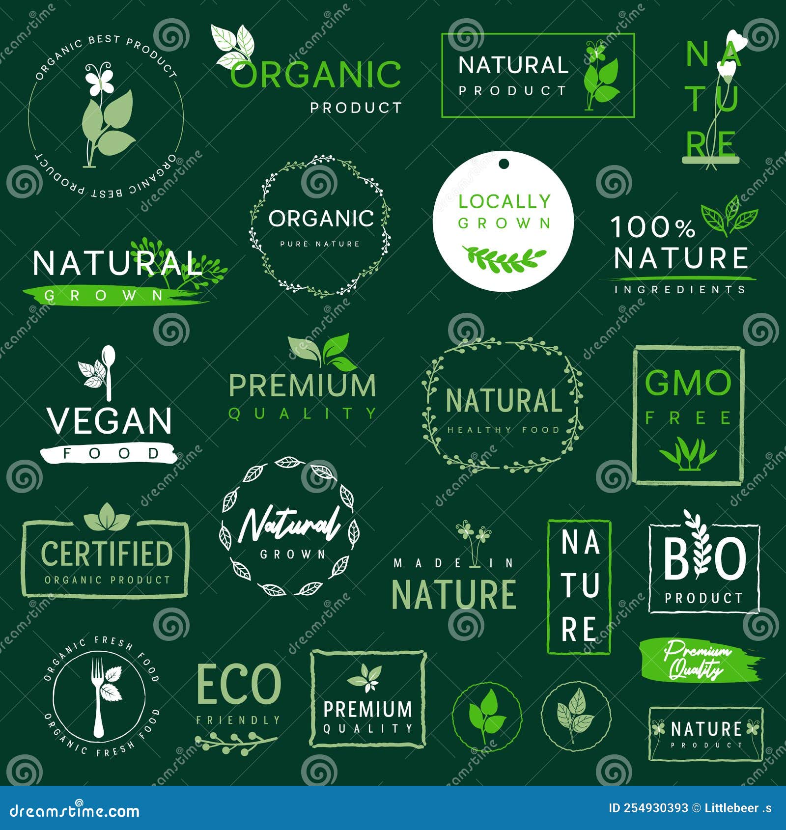 Bio- Und Naturprodukte, Bio- Und Naturprodukte, Logo-Symbole Und Aufkleber  Für Lebensmittel Und Getränke. Stockbild - Illustration von hintergrund,  marke: 254930393