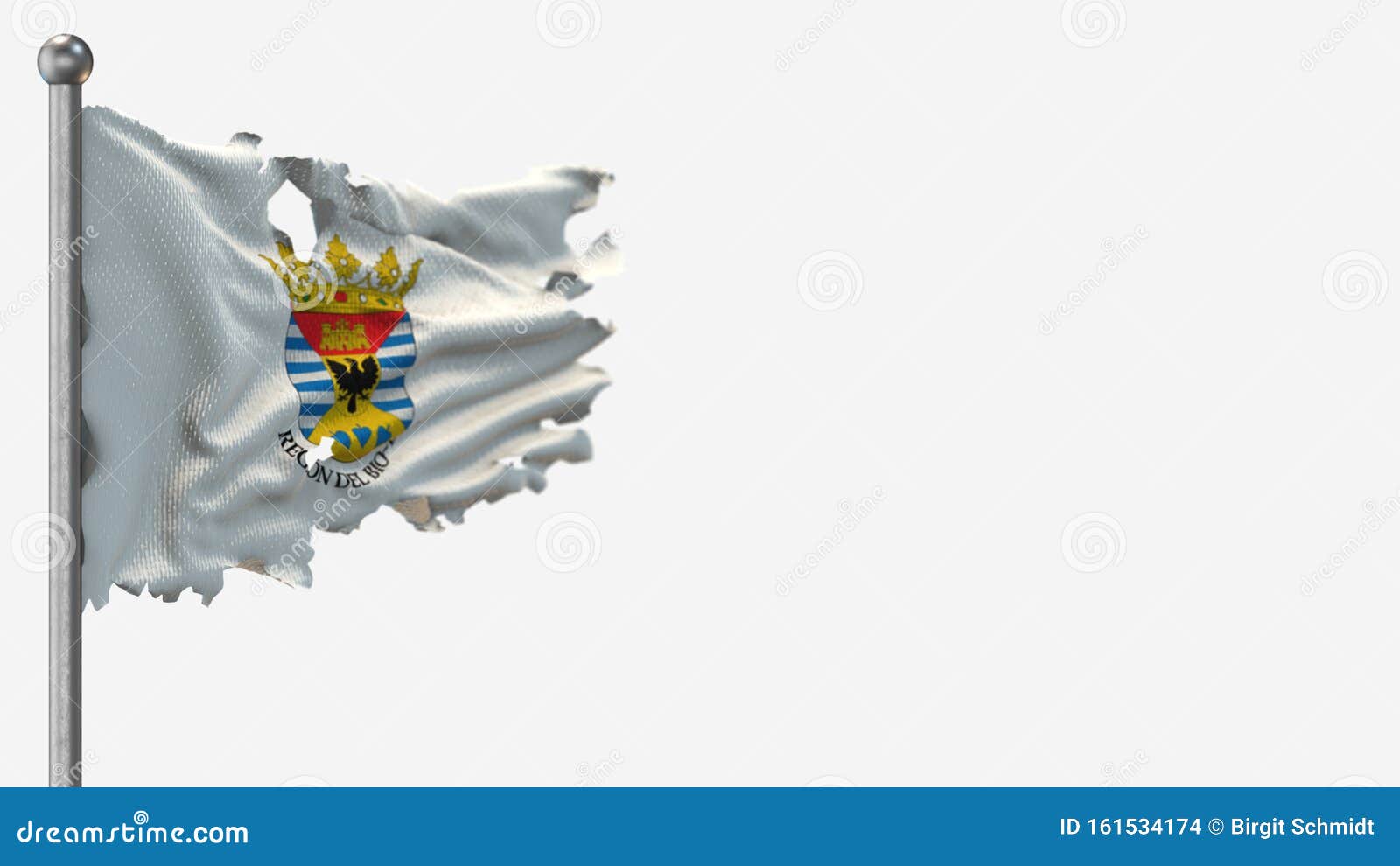 biobio 3d tattered waving flag  on flagpole.