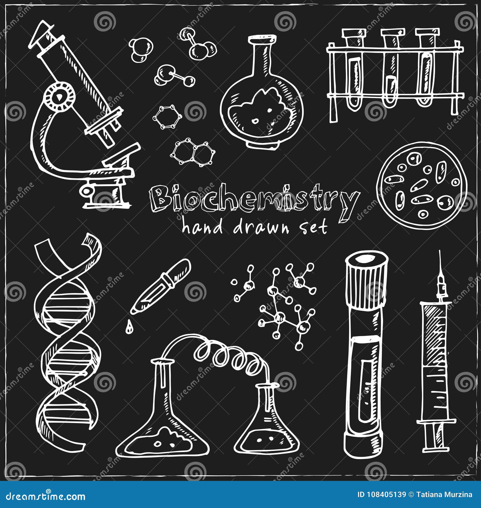 Biochemistry. Hand Drawn Doodle Set. Sketches. Vector Illustration for