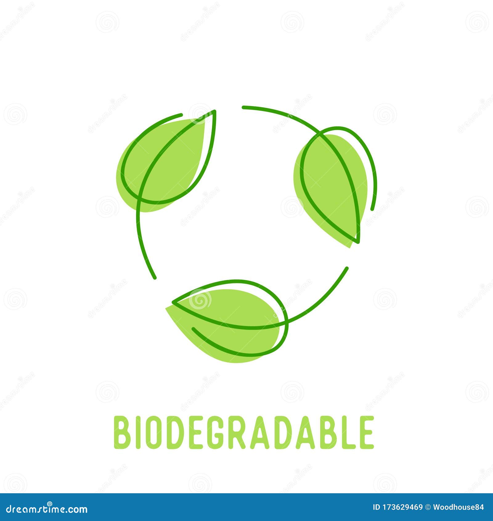 biodegradable  with circulate rotating green leaves. compostable recyclable plastic package icon