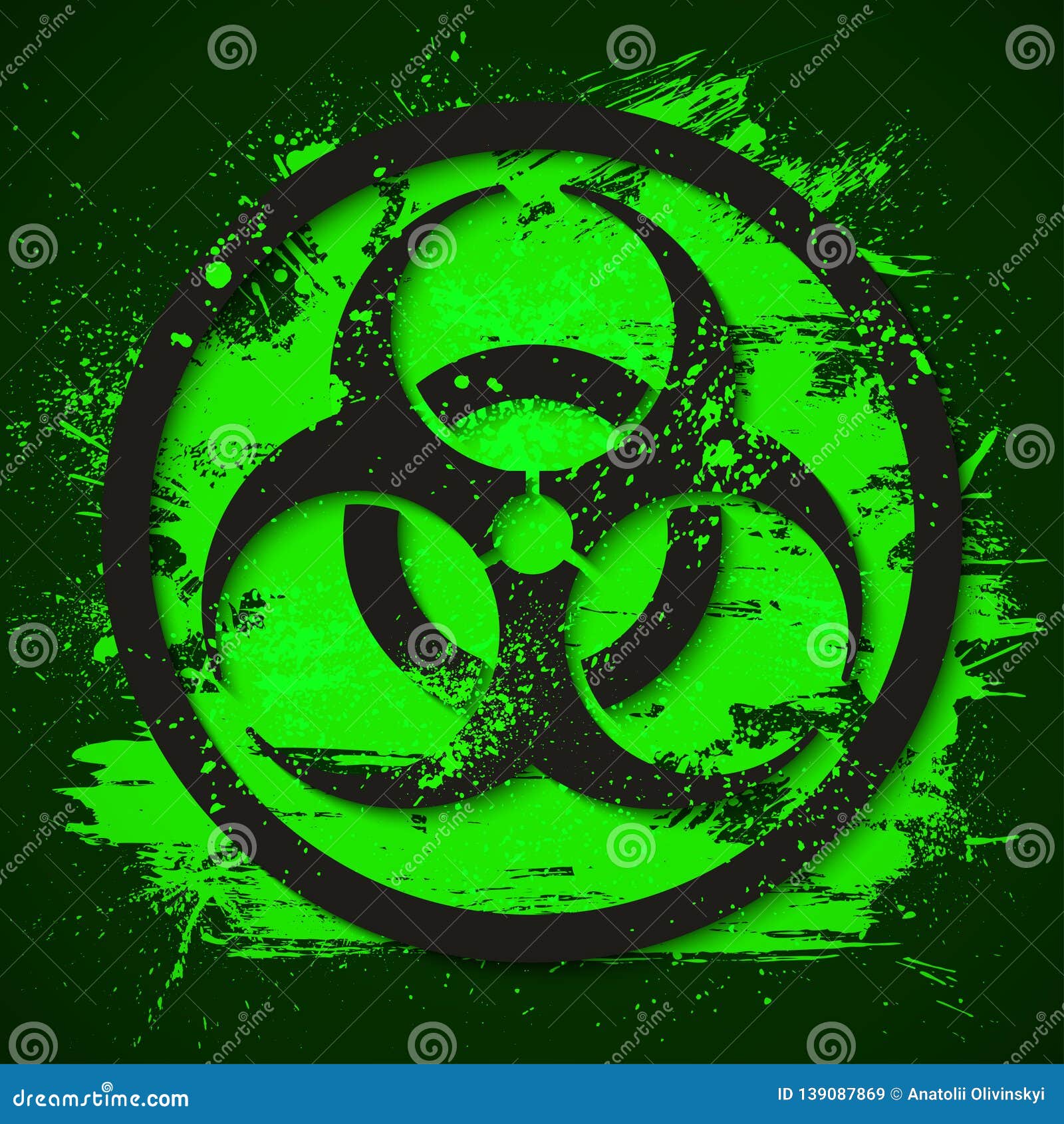 biohazard dangerous sign on green slime background. toxic waste  