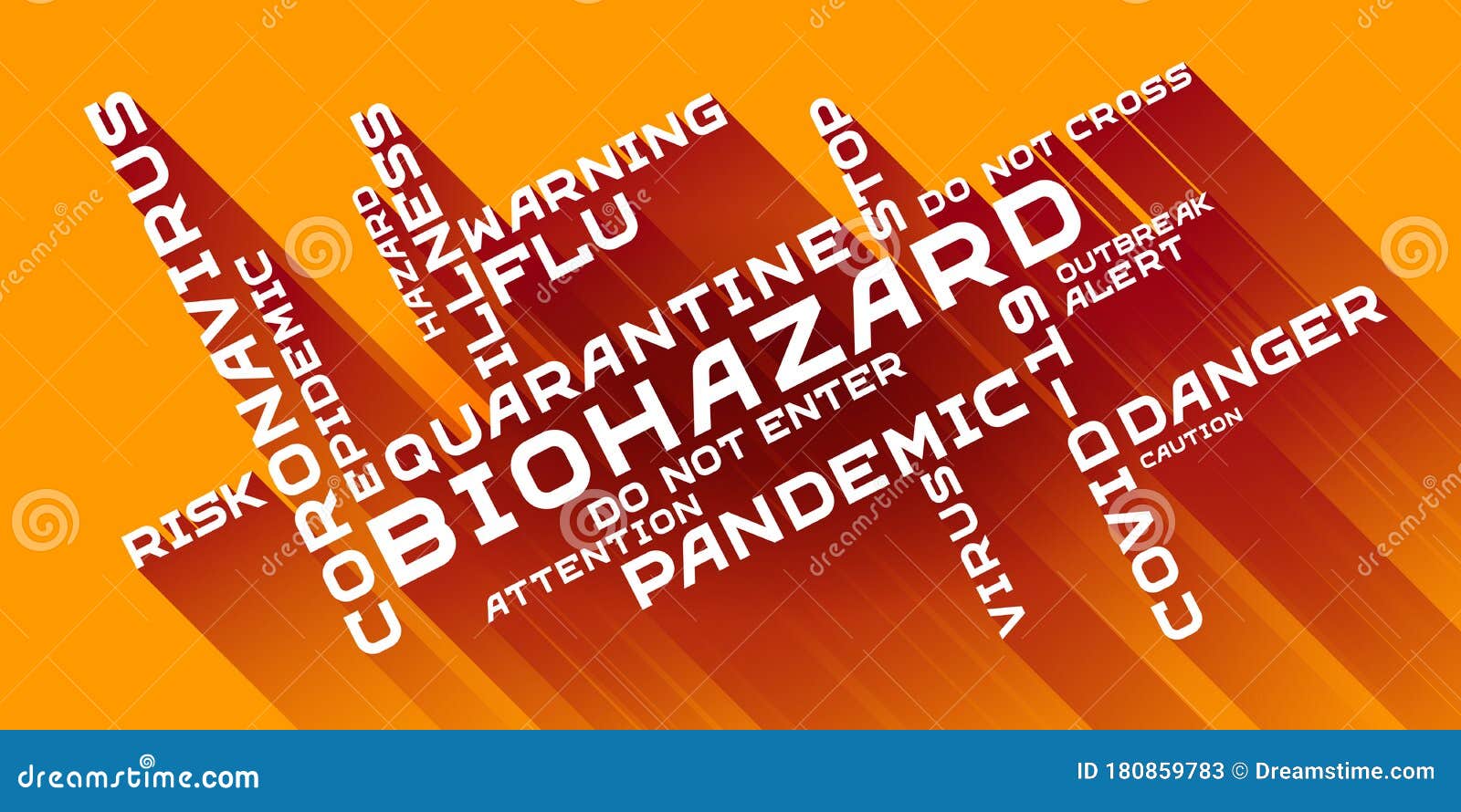 Biohazard Word Tag Cloud Typography on an Orange Background Stock