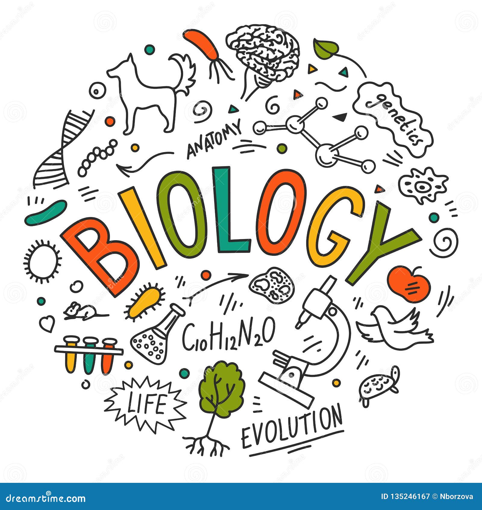 Page De Garde Biologie Biologie Handgezogene Gekritzel Mit Beschriftung Vektor Abbildung