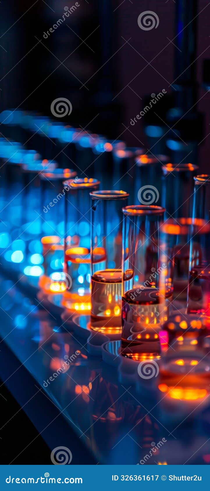 biology lab test tubes illuminated standing as a testament to the tireless research and development in the scientific healthcare