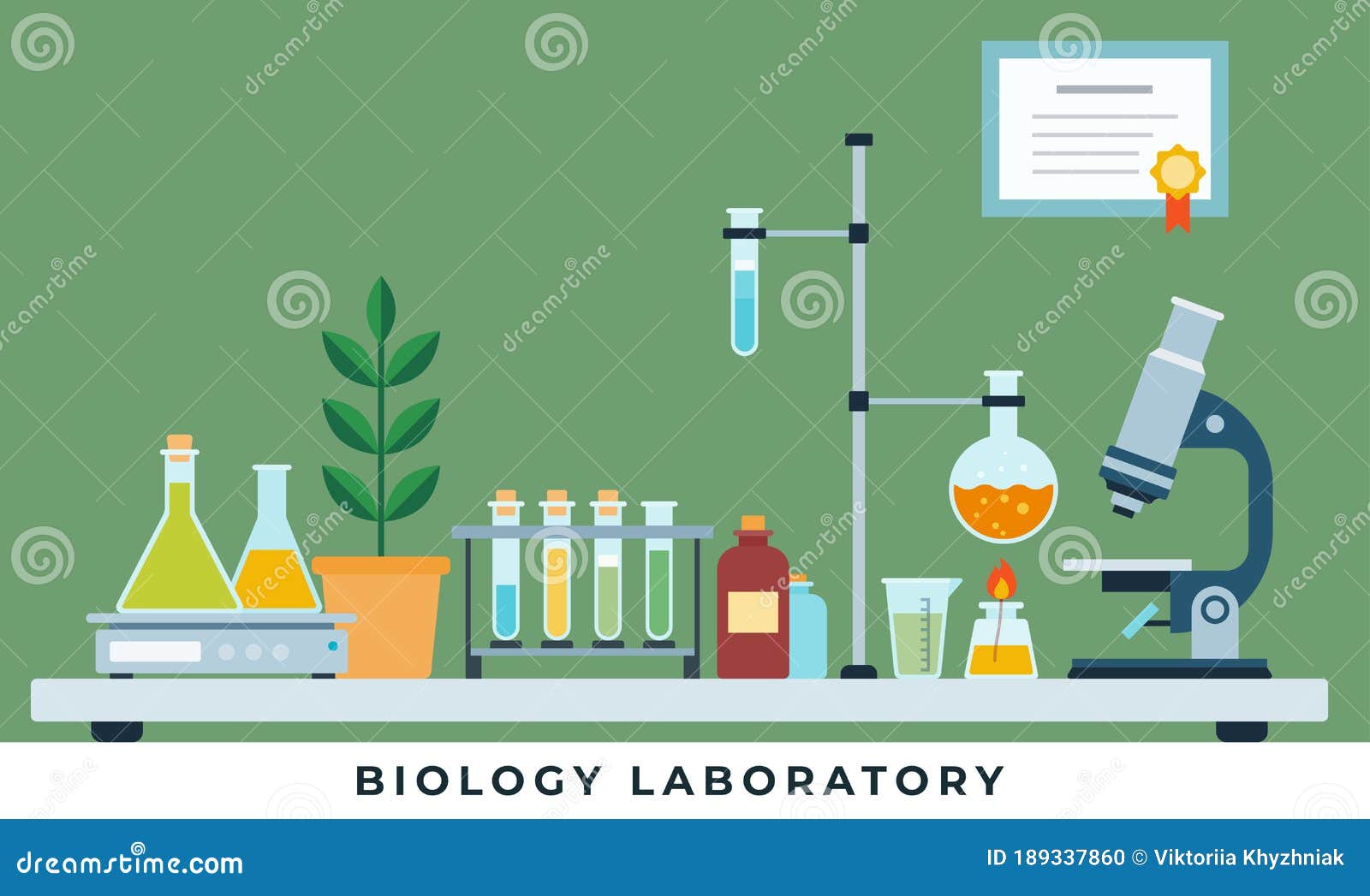 Biology Laboratory Vector Illustration in Flat Style. Stock Vector ...