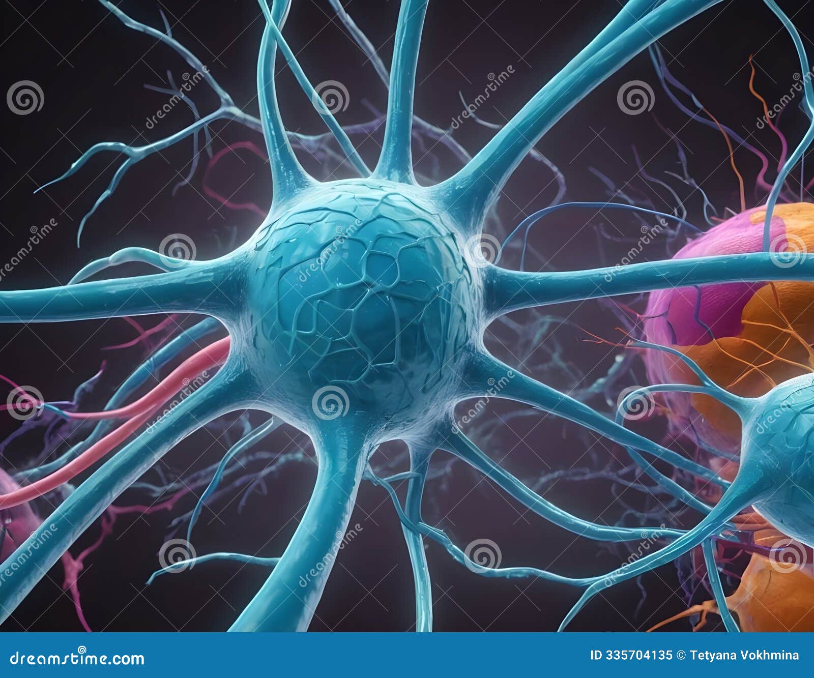 biology nerve cell with biomedicine concept, 3d rendering.background