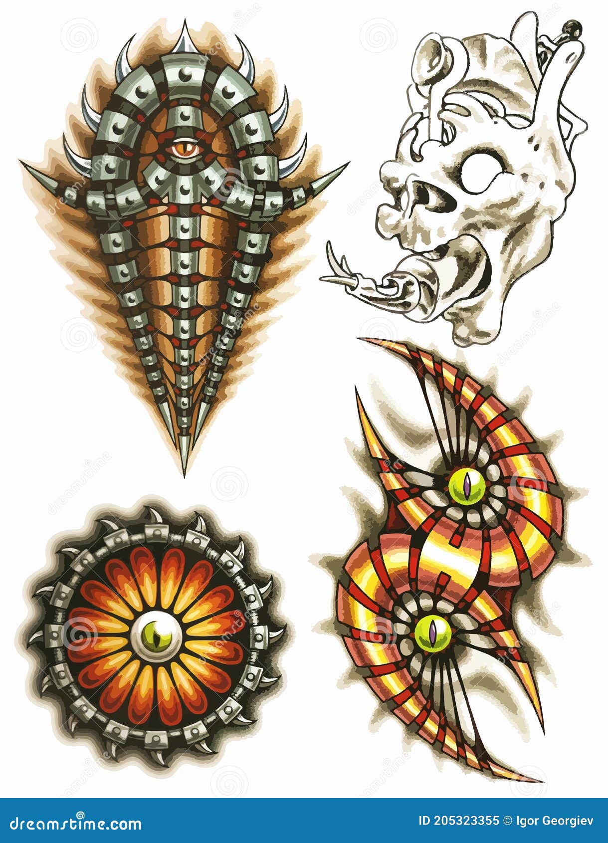 Biomechanical Tattoo Design. Set of Labels and Elements. Vector Set Illustration Template Tattoo. Stock Vector - Illustration of danger, ghosts: 205323355