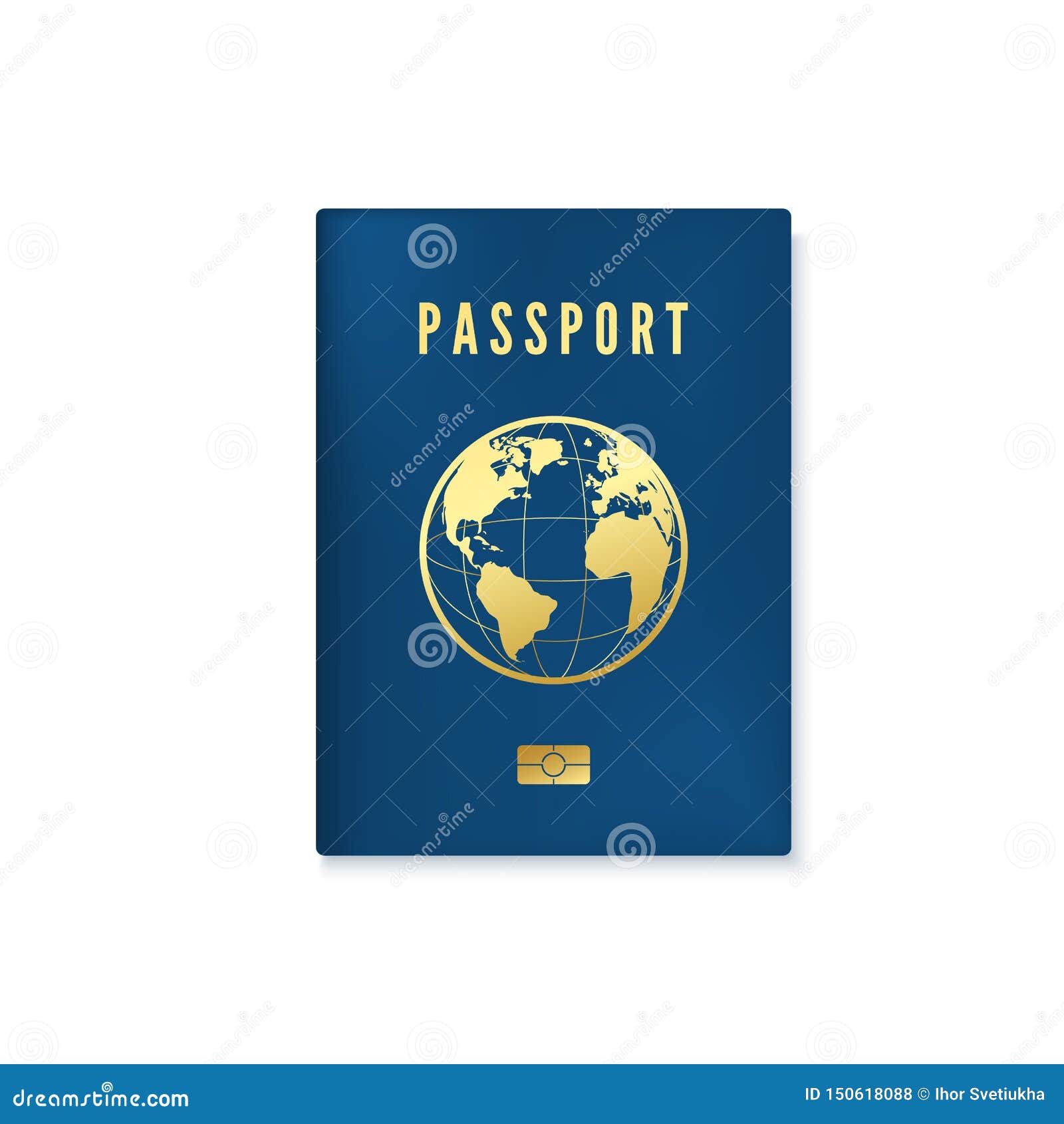 Biometric Blue Passport Cover Template. Identity Document with Digital