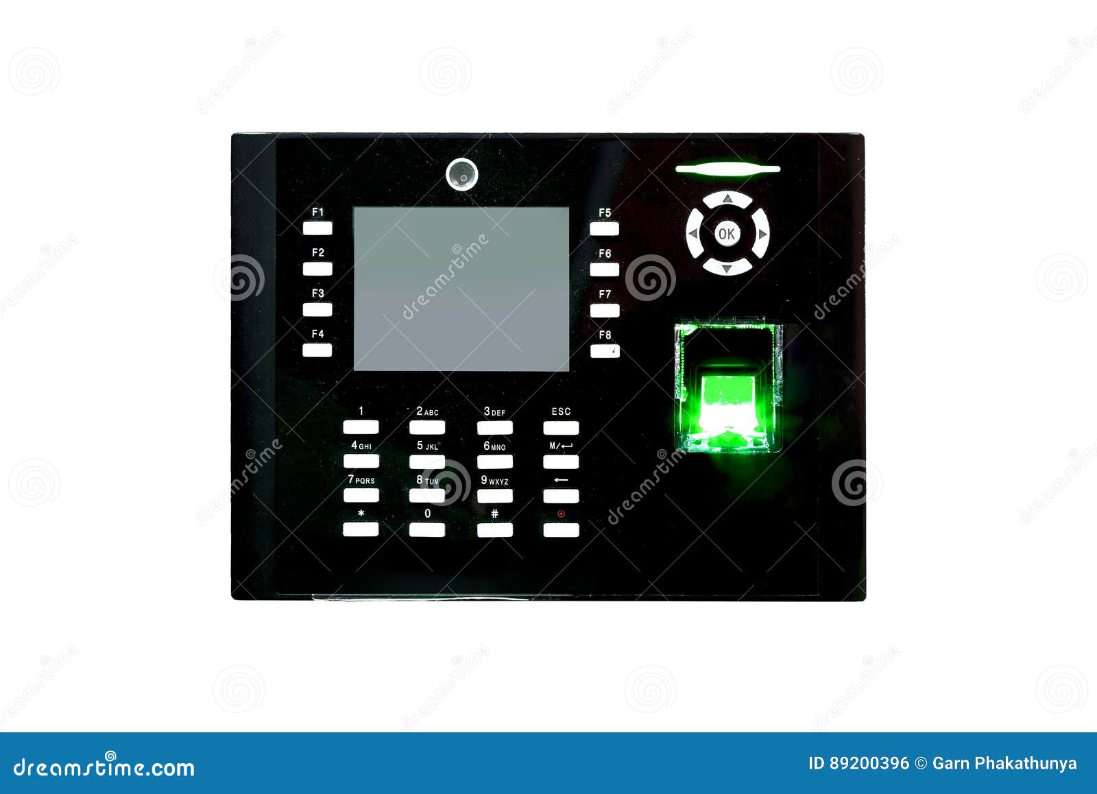 Biometric Keyless Door Lock with Thumb on Scanning Pad. Stock Photo