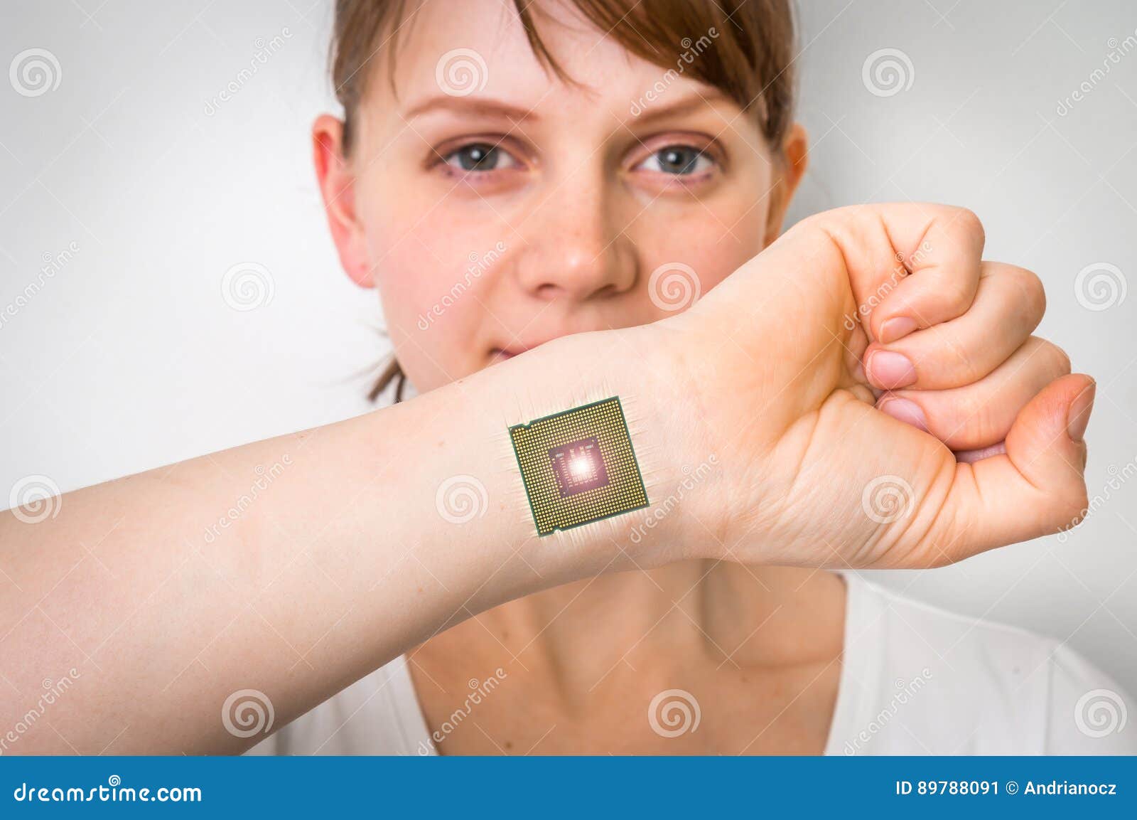 bionic chip processor implant in female human body