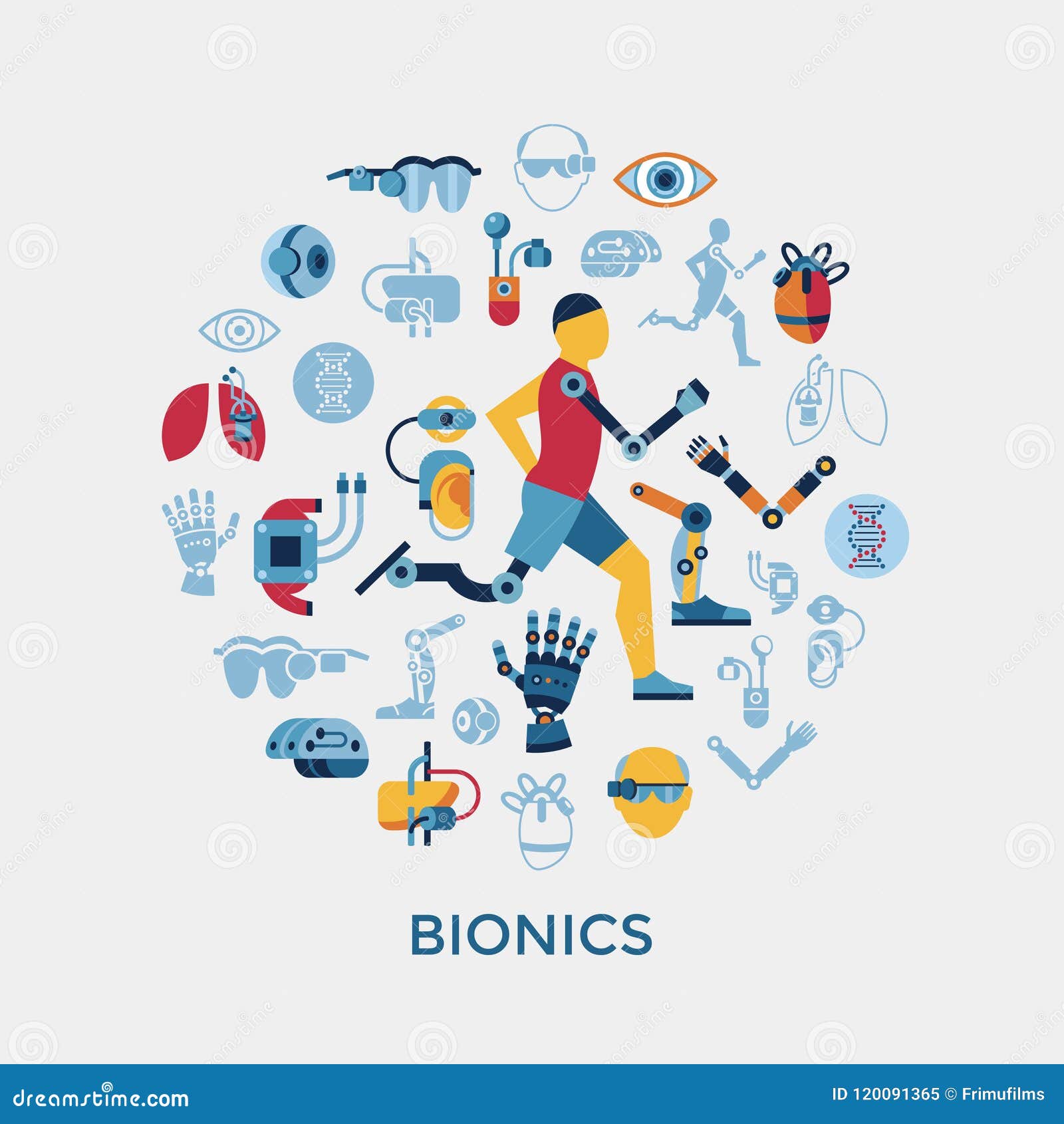 bionics and artificial intelligence icon set