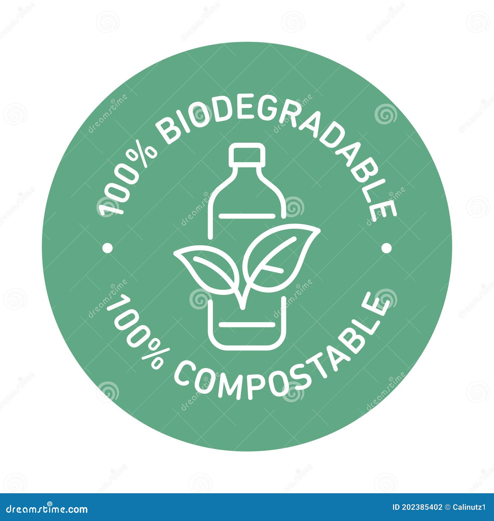 100% bioplastic, biodegradable, compostable  line icon