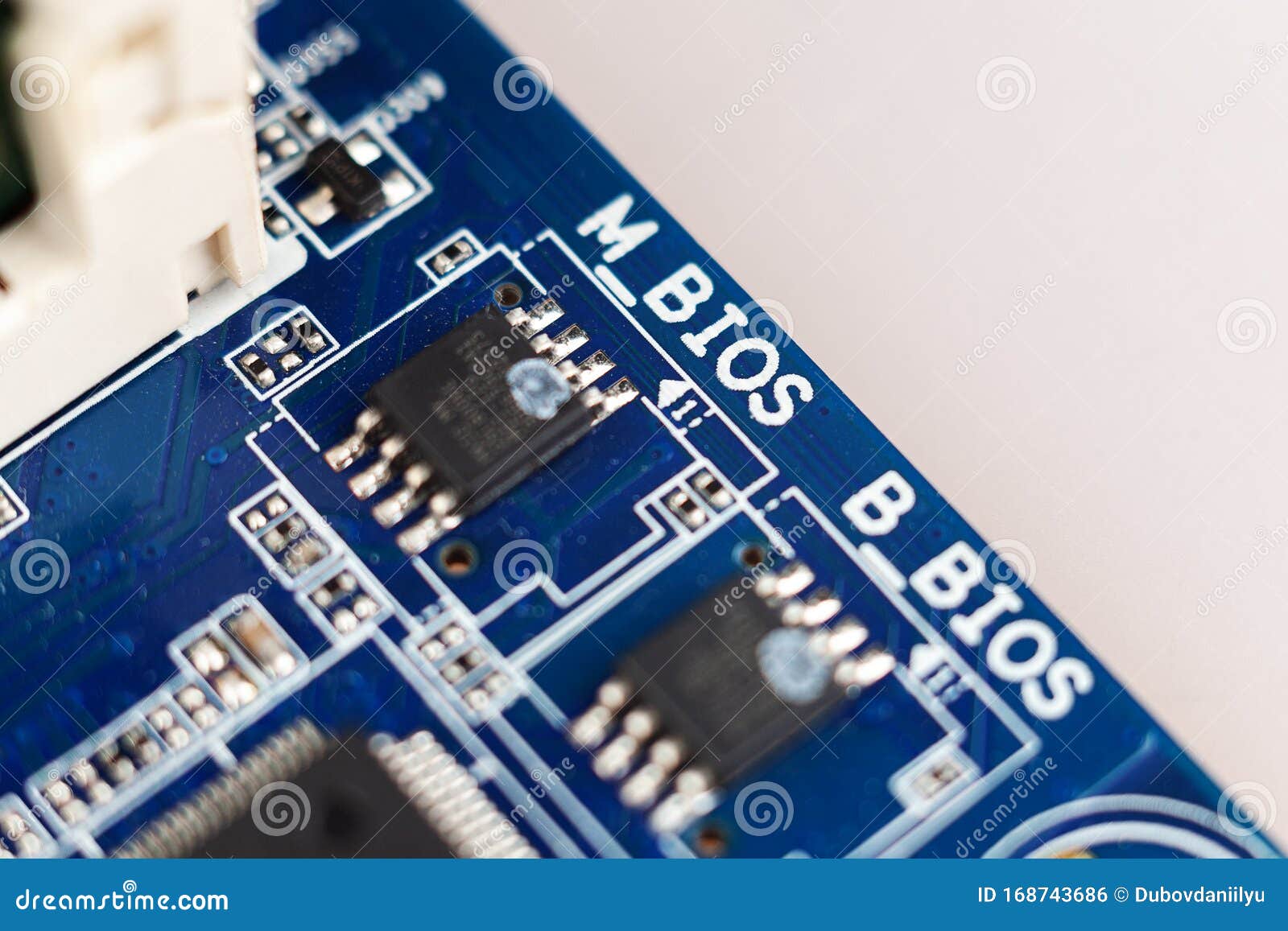 Motherboard with bios battery and radiator royalty free stock photo