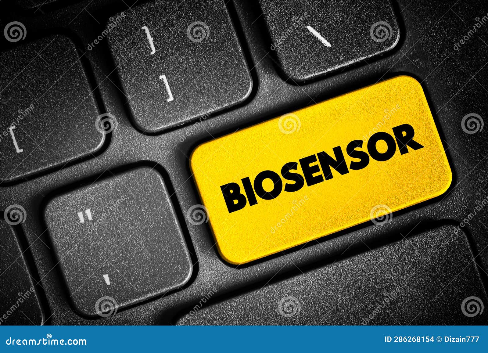 biosensor is an analytical device, used for the detection of a chemical substance, text button on keyboard, concept background