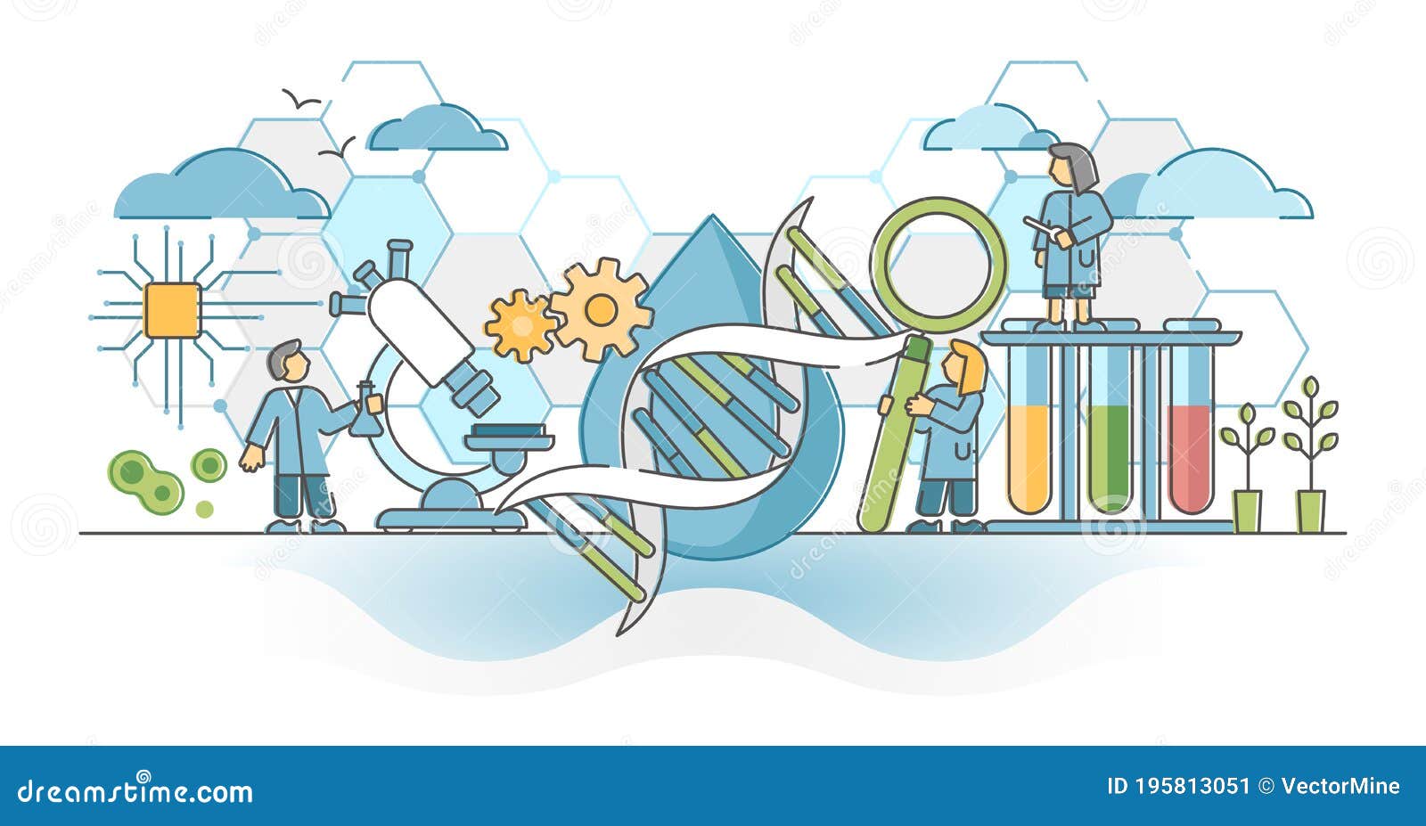 biotechnology or biotech dna research as genetic science outline concept