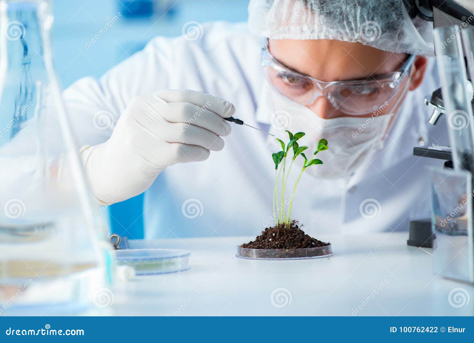 the biotechnology concept with scientist in lab