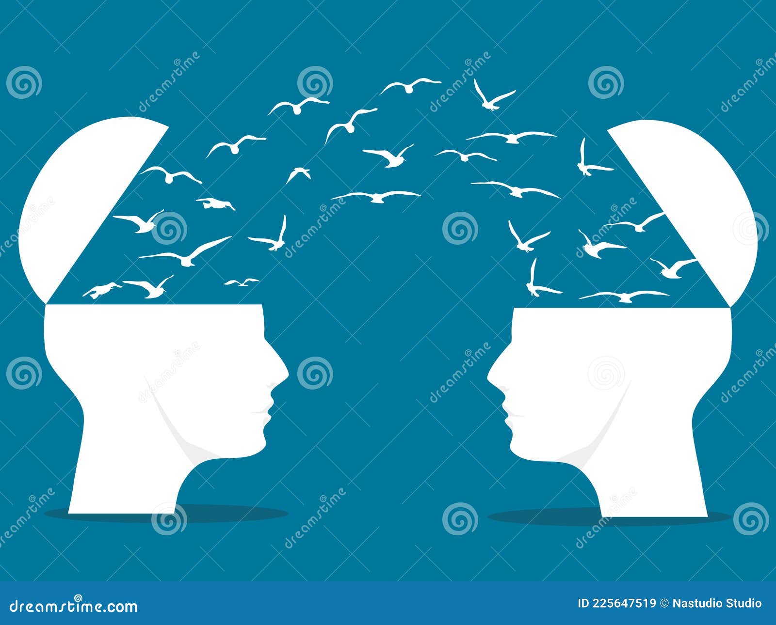 a bipartisan head with a flying bird is a metaphor for. concept of communication and teamwork