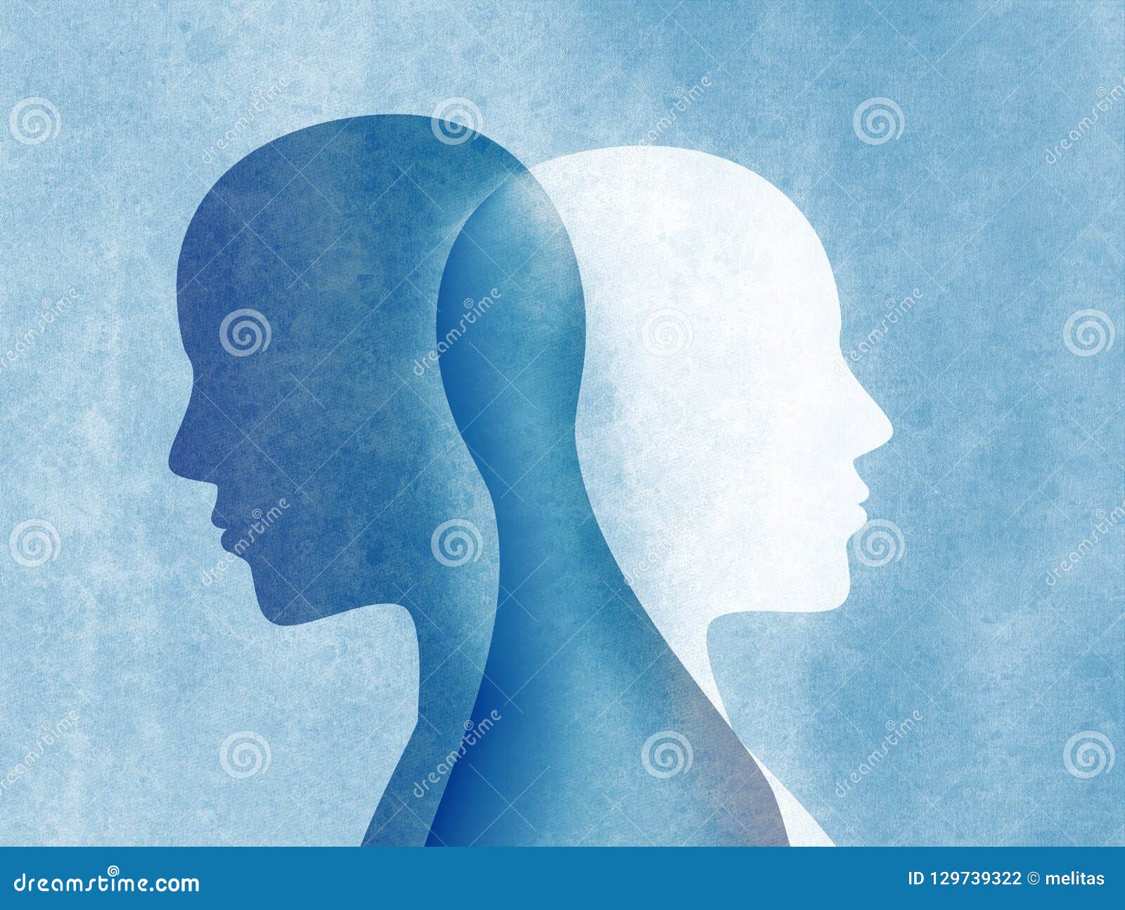 bipolar disorder mind mental. split personality. mood disorder. dual personality concept. silhouette on blue background
