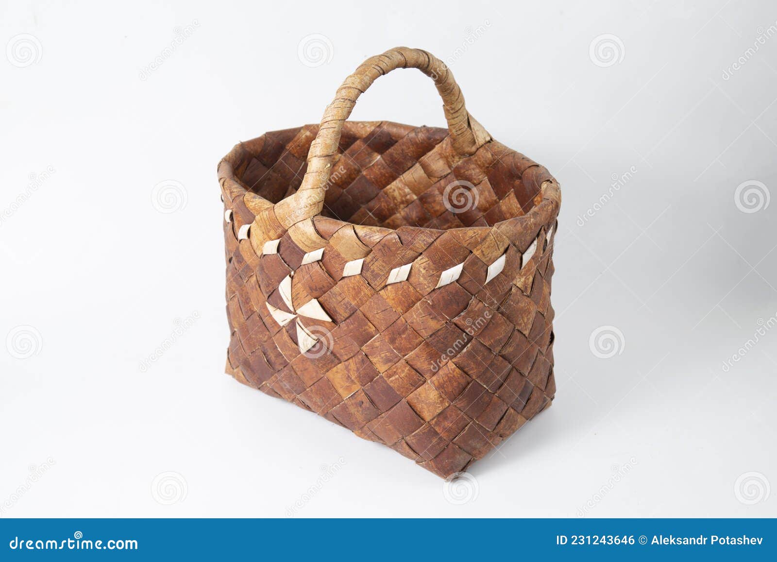 Birch Bark Basket on a White Background.Handmade Basket Stock Photo Image of wooden