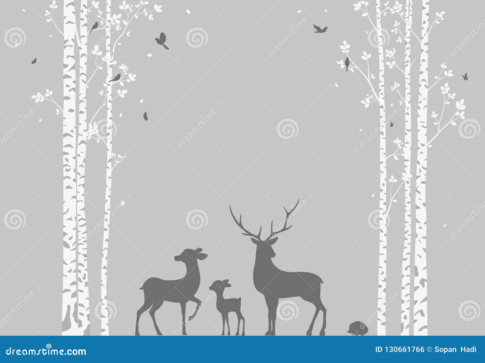 Download Birch Tree With Deer And Birds Silhouette Background For ...